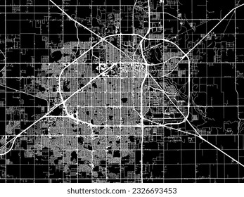 Mapa de la ciudad vectorial de Lubbock Texas en los Estados Unidos de América con carreteras blancas aisladas en un fondo negro.