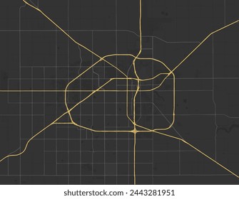 Vector city map of Lubbock Texas in the United Stated of America with yellow roads isolated on a brown background