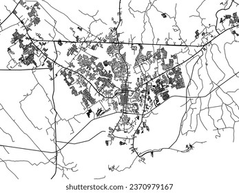 Vector city map of Lucena in the Philippines with black roads isolated on a white background.