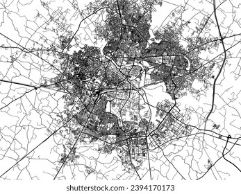 Stadtplan von Lucknow in der Republik Indien mit schwarzen Straßen einzeln auf weißem Hintergrund.