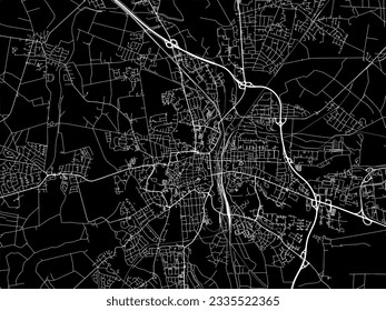 Mapa de la ciudad vectorial de Luneberg en Alemania con carreteras blancas aisladas en un fondo negro.