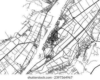 Vector city map of Luxor in Egypt with black roads isolated on a white background.