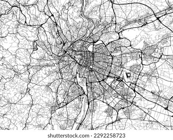 Vector city map of Lyon Metropole in the France with black roads isolated on a white background.