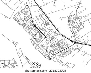 Vector city map of Maassluis in the Netherlands with black roads isolated on a white background.