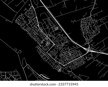 Vector city map of Maassluis in the Netherlands with white roads isolated on a black background.