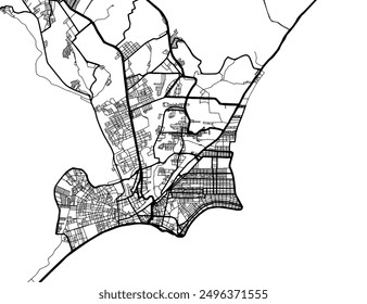 Vector city map of Maceio in Brazil with black roads isolated on a white background.