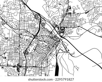 Vector city map of Macon Georgia in the United States of America with black roads isolated on a white background.