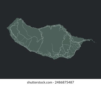 Vector city map of Madeira in Portugal with white roads isolated on a green background.