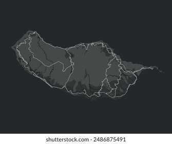 Vector city map of Madeira in Portugal with white roads isolated on a grey background.