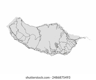 Vector city map of Madeira in Portugal with black roads isolated on a grey background.