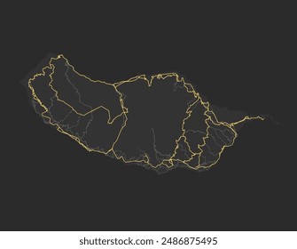 Vector city map of Madeira in Portugal with yellow roads isolated on a brown background.