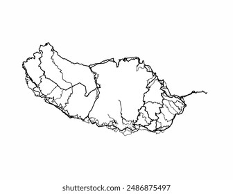 Vector city map of Madeira in Portugal with black roads isolated on a white background.