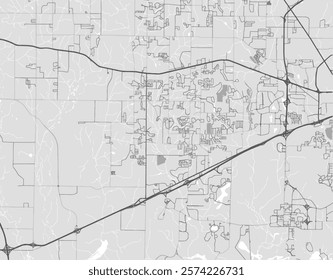 Vector city map of Madison Alabama in the United States of America with black roads isolated on a grey background.