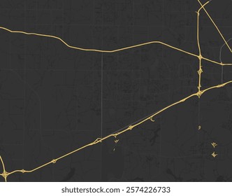 Vector city map of Madison Alabama in the United States of America with yellow roads isolated on a brown background.