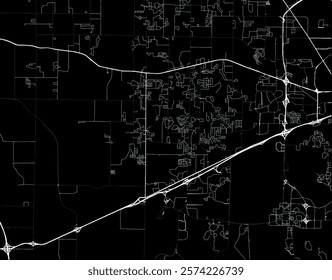 Vector city map of Madison Alabama in the United States of America with white roads isolated on a black background.