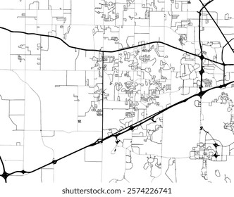 Vector city map of Madison Alabama in the United States of America with black roads isolated on a white background