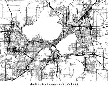 Vector city map of Madison Wisconsin in the United States of America with black roads isolated on a white background.