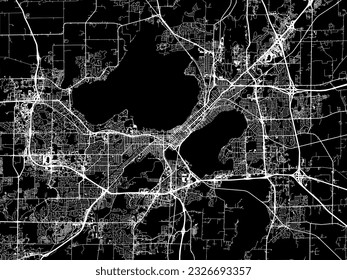 Vector city map of Madison Wisconsin in the United States of America with white roads isolated on a black background.