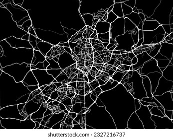 Vector city map of Madrid Metropolis in Spain with white roads isolated on a black background.