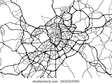 Vector city map of Madrid Metropolis in Spain with black roads isolated on a white background