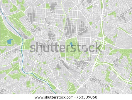 Vector city map of Madrid with well organized separated layers.