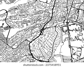 Vector city map of Magdalena Contreras in Mexico with black roads isolated on a white background.