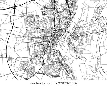 Vector city map of Magdeburg in the Germany with black roads isolated on a white background.