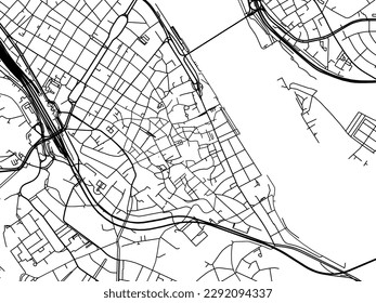 Vector city map of Mainz Zentrum in the Germany with black roads isolated on a white background.