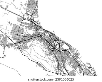 Vector city map of Makhachkala in the Russian Federation with black roads isolated on a white background.