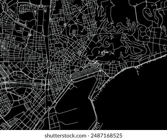 Vector city map of Malaga Centro in Spain with white roads isolated on a black background.