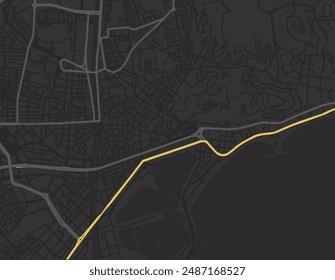 Vector city map of Malaga Centro in Spain with yellow roads isolated on a brown background.