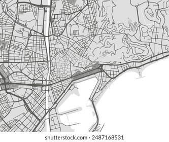 Vector city map of Malaga Centro in Spain with black roads isolated on a grey background.