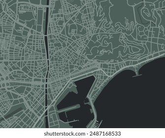 Vector city map of Malaga Centro in Spain with white roads isolated on a green background.