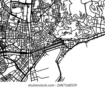 Vector city map of Malaga Centro in Spain with black roads isolated on a white background.