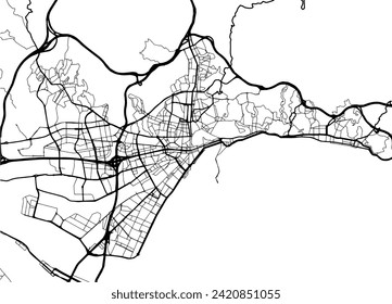 Vector city map of Malaga in Spain with black roads isolated on a white background.