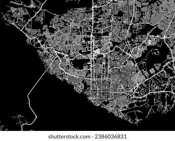 Vector city map of Manaus in Brazil with white roads isolated on a black background.