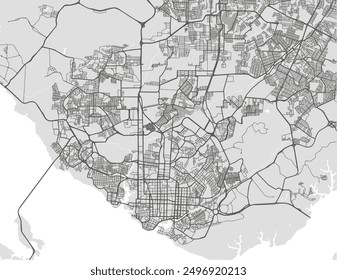 Vector city map of Manaus in Brazil with black roads isolated on a grey background.