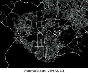 Vector city map of Manaus in Brazil with white roads isolated on a black background.