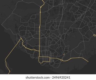 Vector city map of Manaus in Brazil with yellow roads isolated on a brown background.