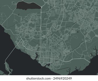 Vector city map of Manaus in Brazil with white roads isolated on a green background.