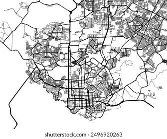 Vector city map of Manaus in Brazil with black roads isolated on a white background.