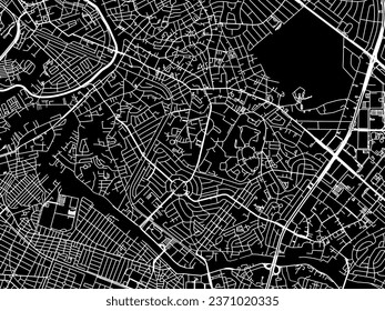 Vector city map of Mandaluyong City in the Philippines with white roads isolated on a black background.