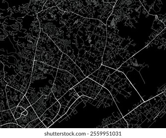 Vector city map of Mandaue City in the Philippines with white roads isolated on a black background.