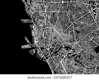 Vector city map of Manila in the Philippines with white roads isolated on a black background.