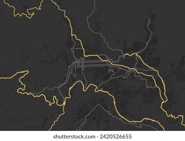 Vector city map of Manizales in Colombia with yellow roads isolated on a brown background.