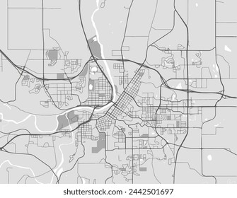 Vector city map of Mankato Minnesota in the United States of America with black roads isolated on a grey background.