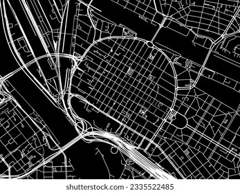 Mapa vectorial de la ciudad de Mannheim Zentrum en Alemania con carreteras blancas aisladas en un fondo negro.