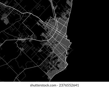 Stadtplan von Mar del Plata in Argentinien mit weißen Straßen einzeln auf schwarzem Hintergrund.