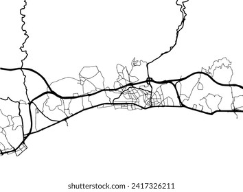 Mapa vectorial de Marbella en España con carreteras negras aisladas en un fondo blanco.