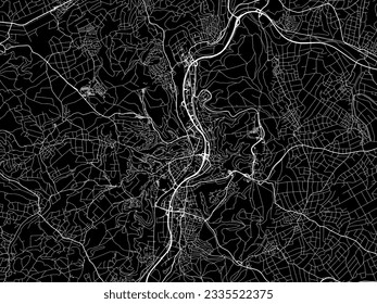 Mapa vectorial de Marburg en Alemania con caminos blancos aislados en un fondo negro.